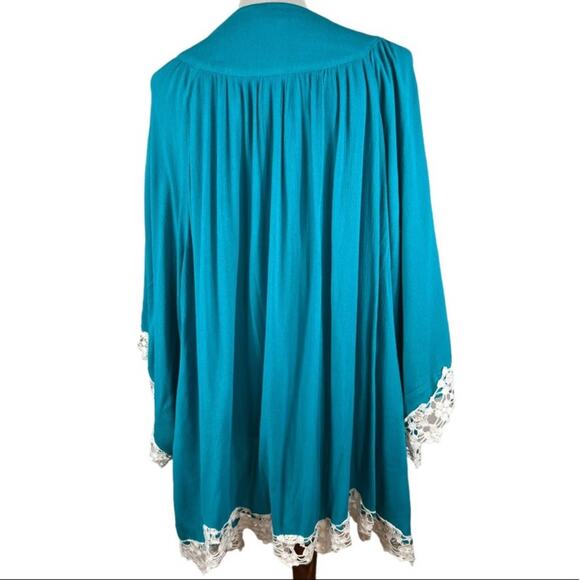 Umgee Turquoise Kimono Open Cardigan with Crochet Trim Size M/L - Picture 4 of 7